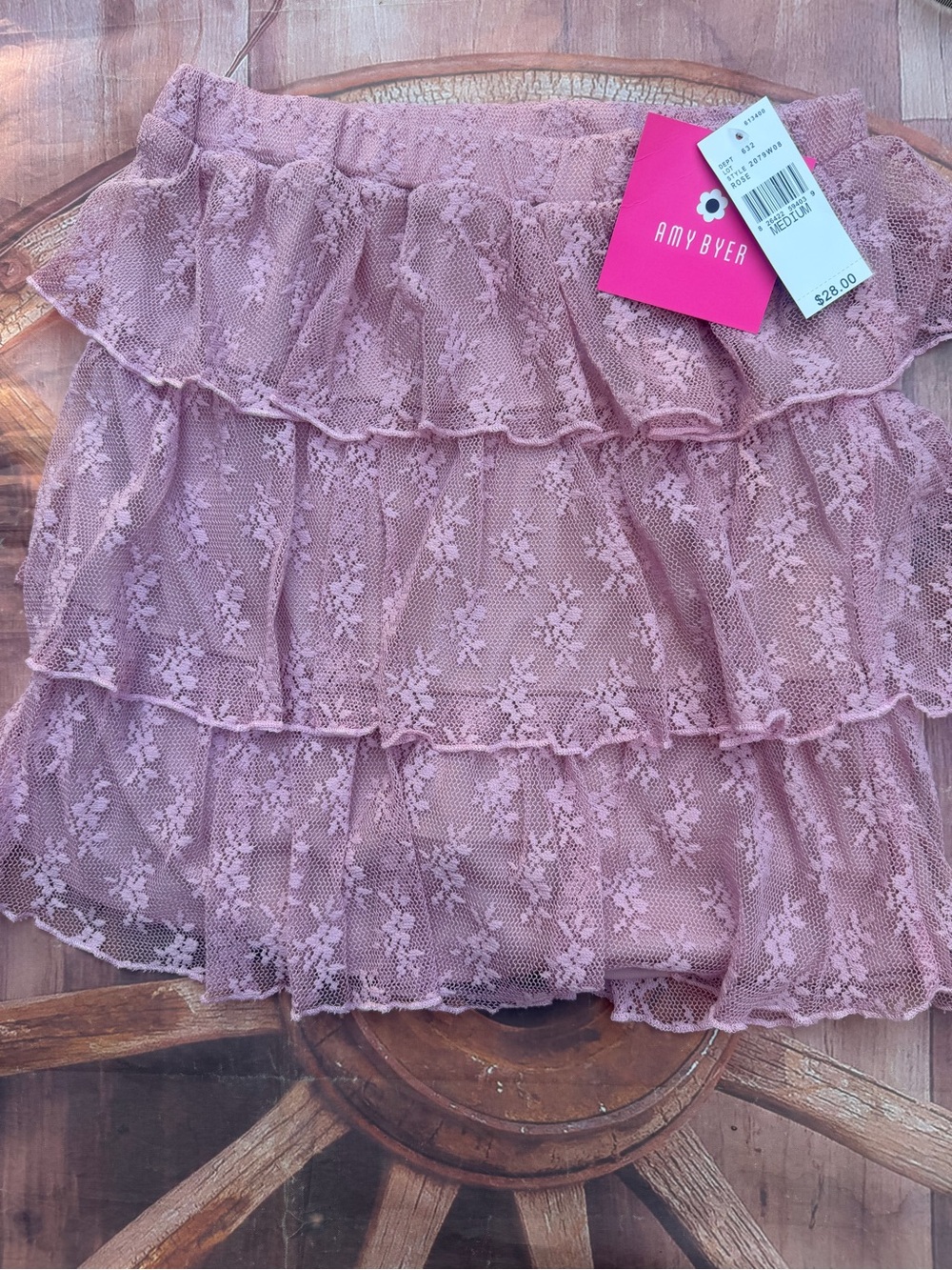 Amy Byer Pink Lace Tiered Ruffle Mini Skirt